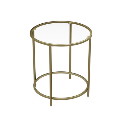 Vasagle - Beistelltisch rund, Glastisch mit goldenem Metallgestell, kleiner Couchtisch, Nachttisch, Sofatisch, Balkon, robustes Hartglas, stabil