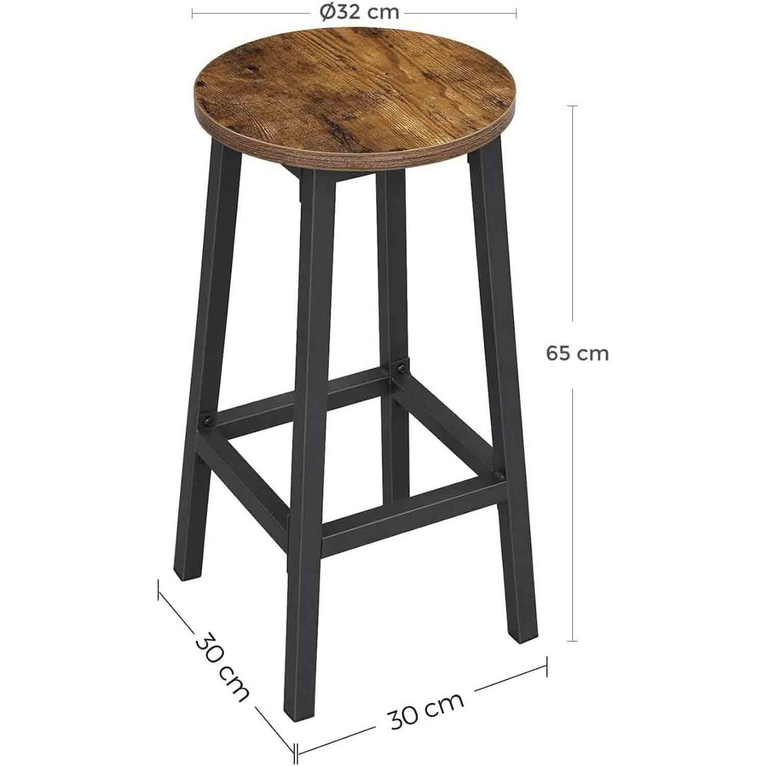 Barhocker, 2er Set Barstühle, Küchenstühle Höhe 65 cm, rund, VASAGLE –