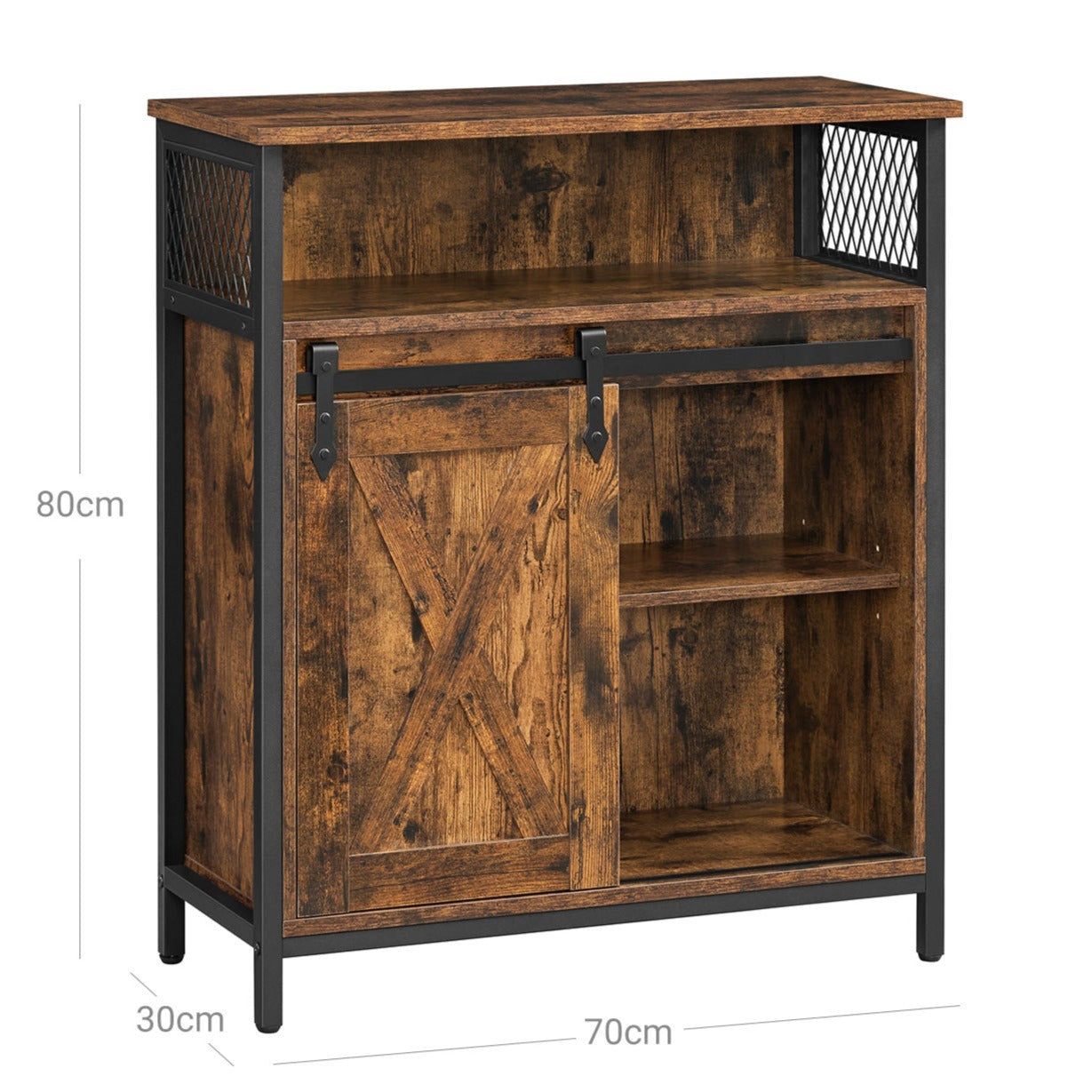 VASAGLE - Sideboard, Küchenschrank mit Schiebetür, offenes Fach, verstellbare Ablage, Industrie-Design, 70 x 30 x 80 cm