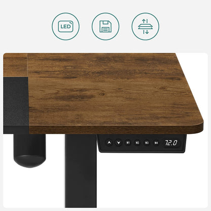 Dieser elektrische Schreibtisch mit stabilem Stahlrahmen, der bis zu 80 kg tragen kann; eine geräuscharme Tischplatte mit weniger als 50 dB Betriebsgeräusch
