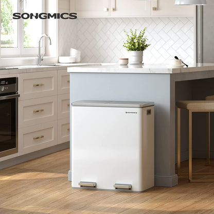 SONGMICS - Mülleimer für die Küche, 2 x 30 L, Abfalleimer mit 2 Fächern, Mülltrennung, Treteimer aus Metall, Inneneimer aus Kunststoff