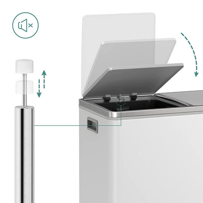 Mülleimer Küche, Mülleimer 2 Fächer, Mülleimer Küche 60l, großer Mülleimer Küche, 2x30 L, Treteimer, Inneneimer, Songmics, 5