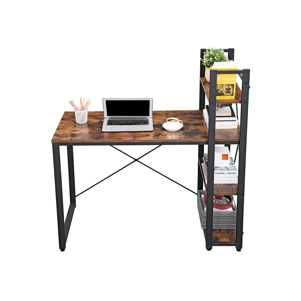 Schreibtisch, Computertisch, mit Regalböden rechts oder Links, Bürotisch, vintagebraun-schwarz, 120 cm, VASAGLE, 4