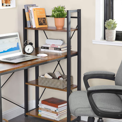 Schreibtisch, Computertisch, mit Regalböden rechts oder Links, Bürotisch, vintagebraun-schwarz, 120 cm, VASAGLE, 5