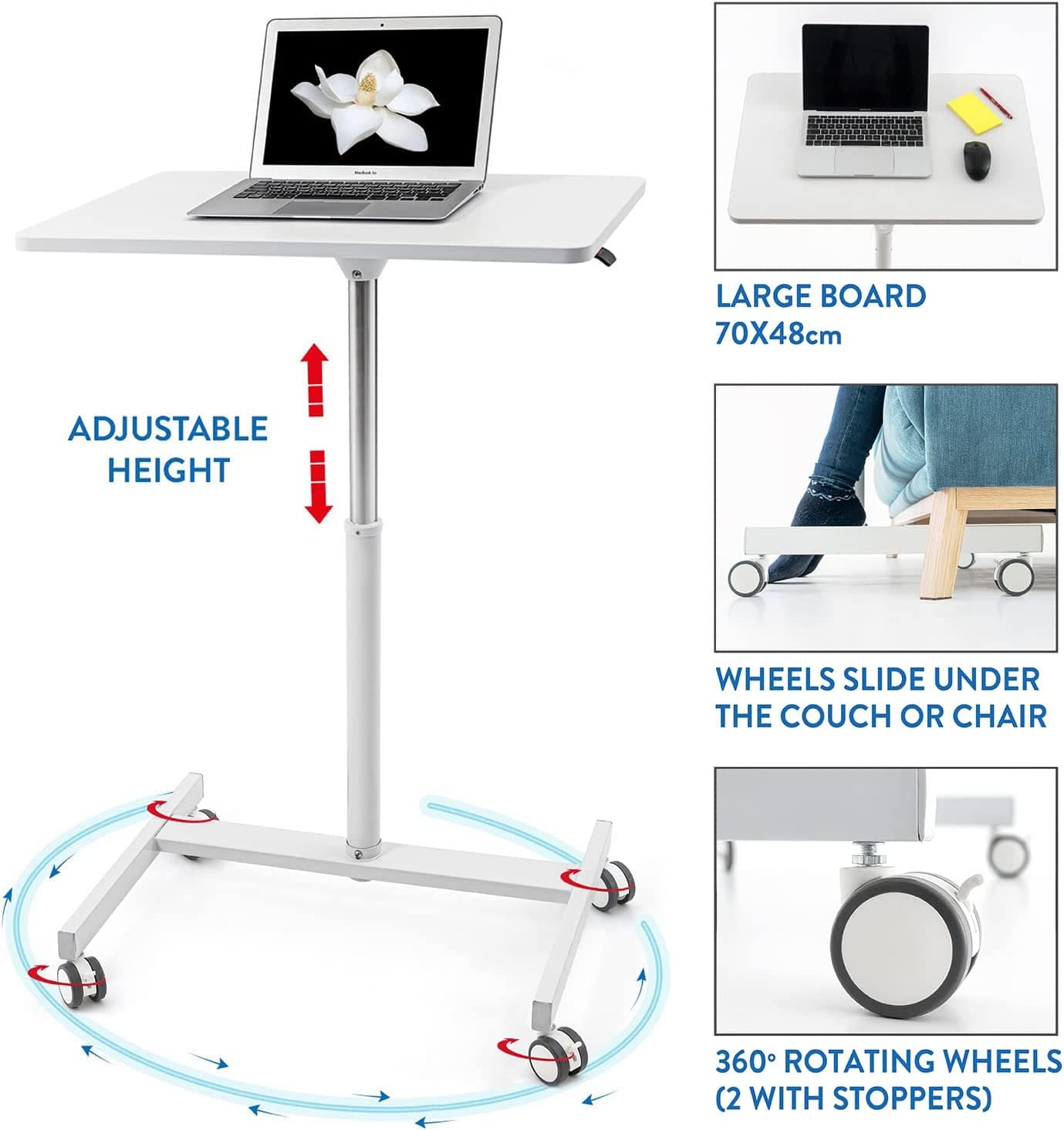 Laptoptisch, Laptoptisch Höhenverstellbar, Gaslift-Regelung, Schreibtisch auf Rollen, Laptoptisch Sofa, Tatkraft Trend, 3