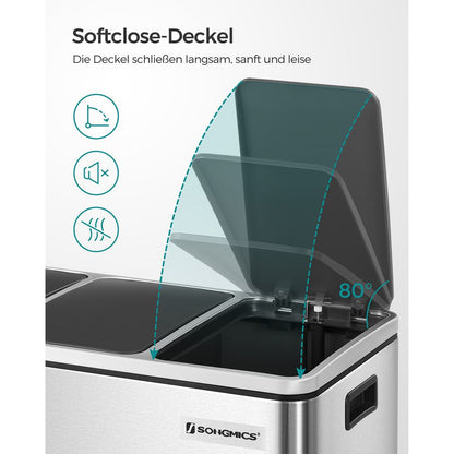 Mülleimer, Mülleimer Küche, 54 Liter, 3 x 18 L, Mülleimer 3 Fächer, Mülltrennsystem, Abfalleimer, Treteimer, SONGMICS, 4
