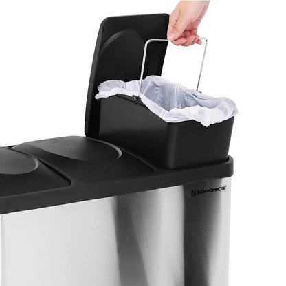 Mülleimer, Mülleimer Küche, Mülleimer 3 Fächer, 45 Liter, 3x15L, Abfalleimer Küche, Mülltrennsystem Küche, SONGMICS, 4