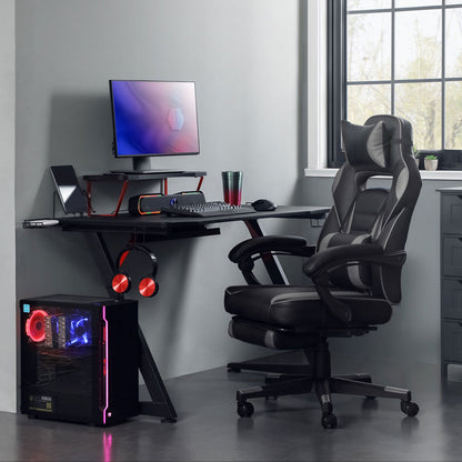 SONGMICS Gamingstuhl, Schreibtischstuhl mit Fußstütze, Bürostuhl mit Kopfstütze und Lendenkissen, höhenverstellbar, bis 150 kg belastbar
