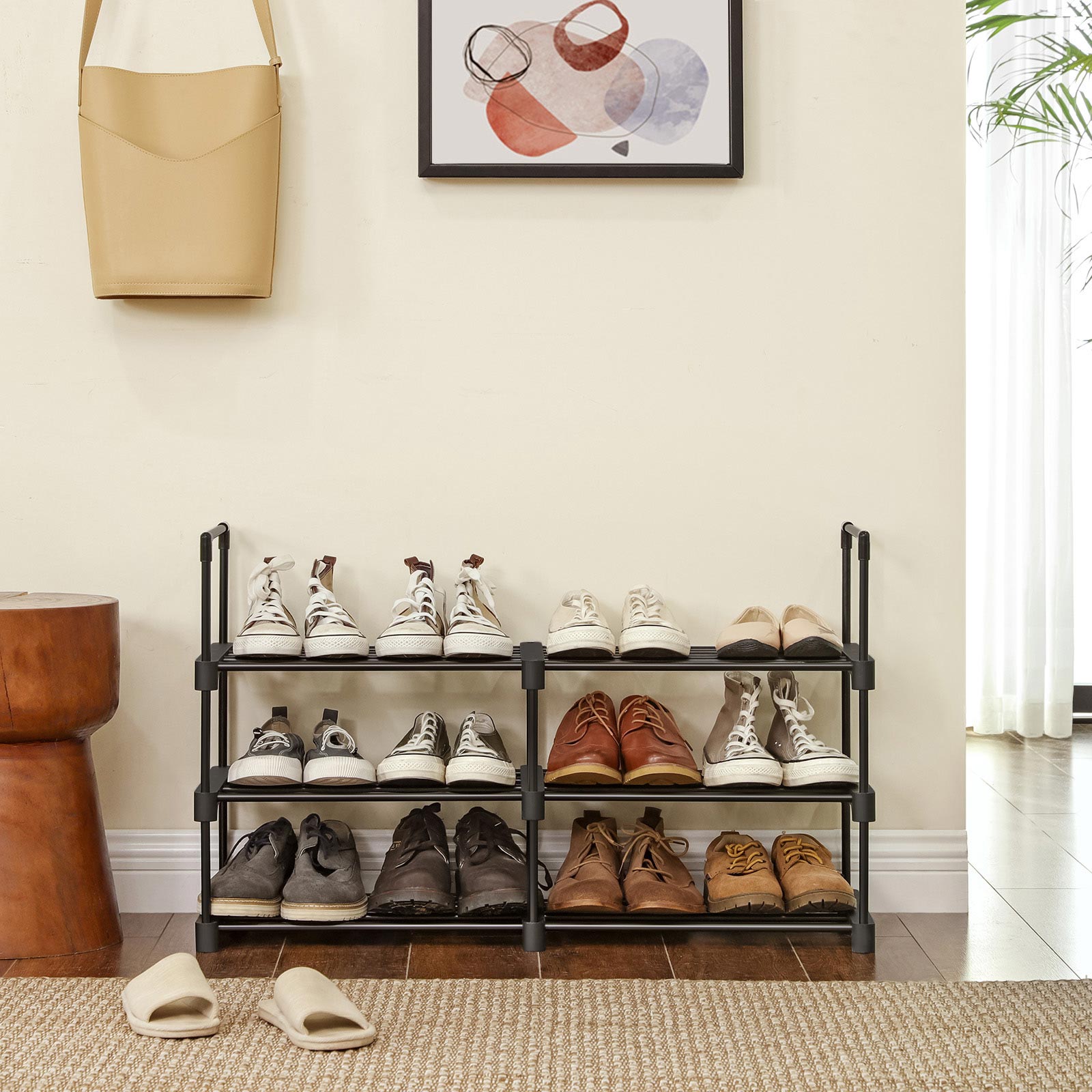 Schuhregal, Schuhregal mit 6 Ablagen, Schuhständer aus Metall, platzsparendes Standregal, 45x30x106 cm, schwarz, Songmics, 3