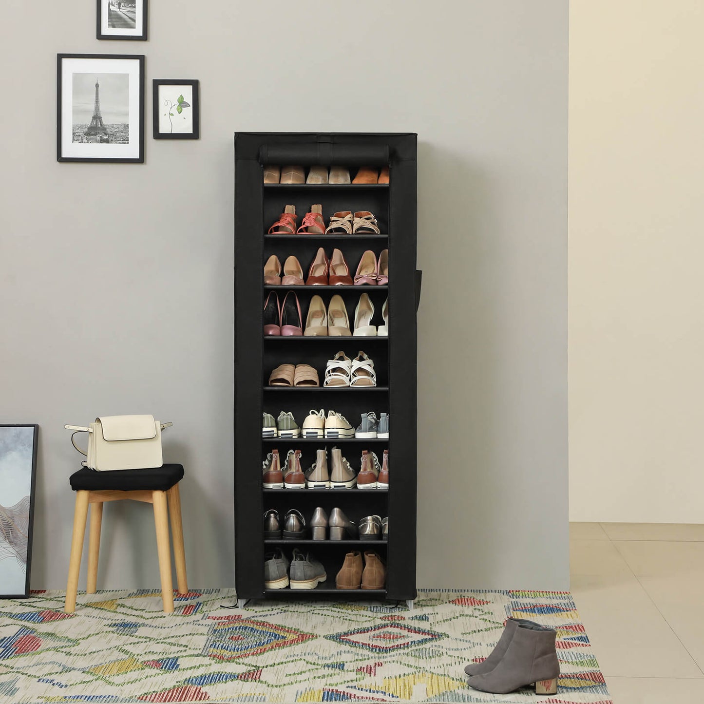 SONGMICS - Schuhregal, mit 10 Ebenen, Schuhschrank,Schuhständer, 160 x 58 x 28 cm, für ca. 27 paar Schuhe, schwarz