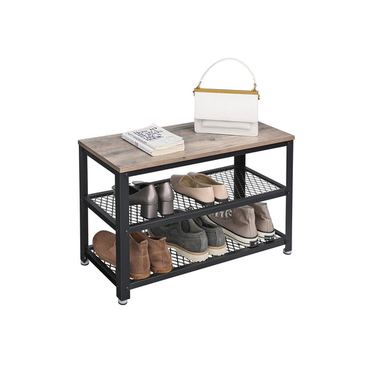 VASAGLE - Schuhbank, Schuhschrank, Schuhregal zum Sitzen, 73 x 30 x 45 cm, Schuhablage mit 3 Ebenen, Metallrahmen, für Eingangsbereich