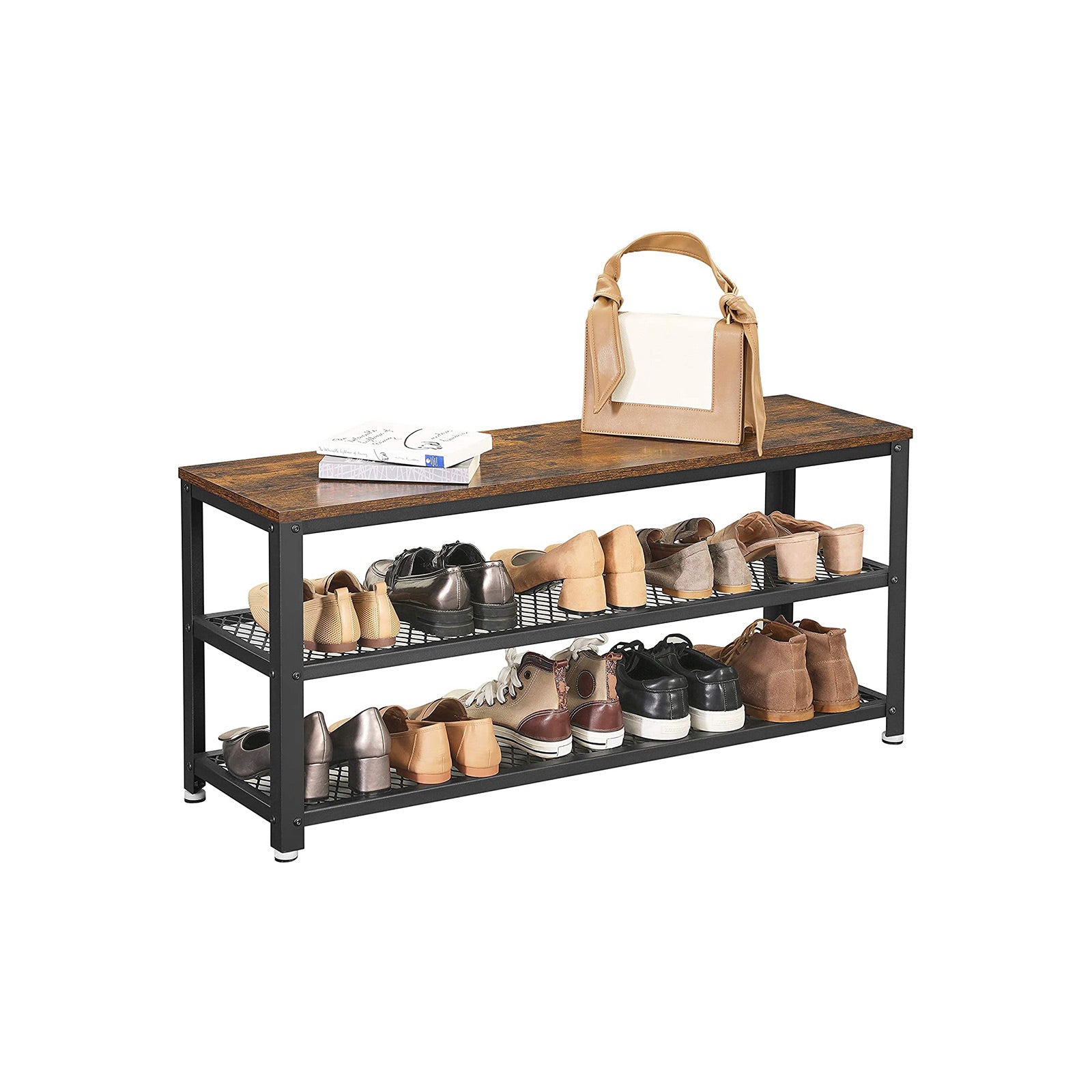 Schuhregal, Schuhregal Schmal, mit 2 Ablagen, für 10 paar Schuhe, Schuhbank, bis 90kg belastbar, VASAGLE, 2