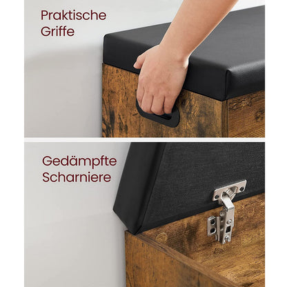 Schuhregal, Sitzbank, bis 150 kg, Schuhbank, Betttruhe, Schuhregal Holz, Stauraum unter der Sitzfläche, VASAGLE, 6