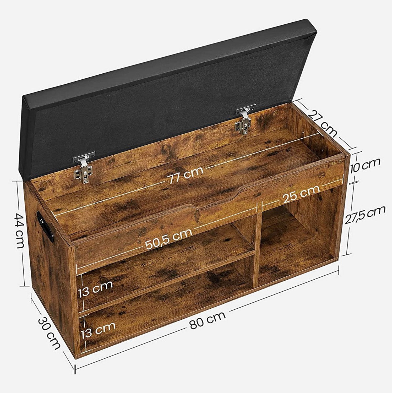 Schuhregal, Sitzbank, bis 150 kg, Schuhbank, Betttruhe, Schuhregal Holz, Stauraum unter der Sitzfläche, VASAGLE, 8