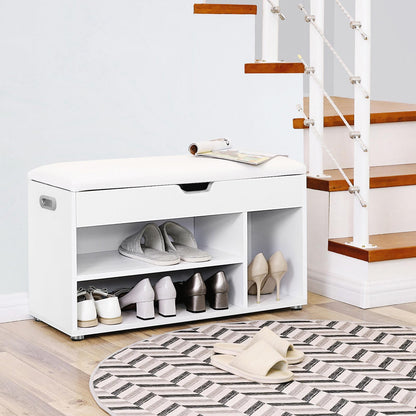 Schuhregal mit Sitzbank, Schuhbank mit Sitzkissen, Betttruhe, 3 Fächer Truhe, Schuhaufbewahrung mit Sitzfläche, Vasagle, 4