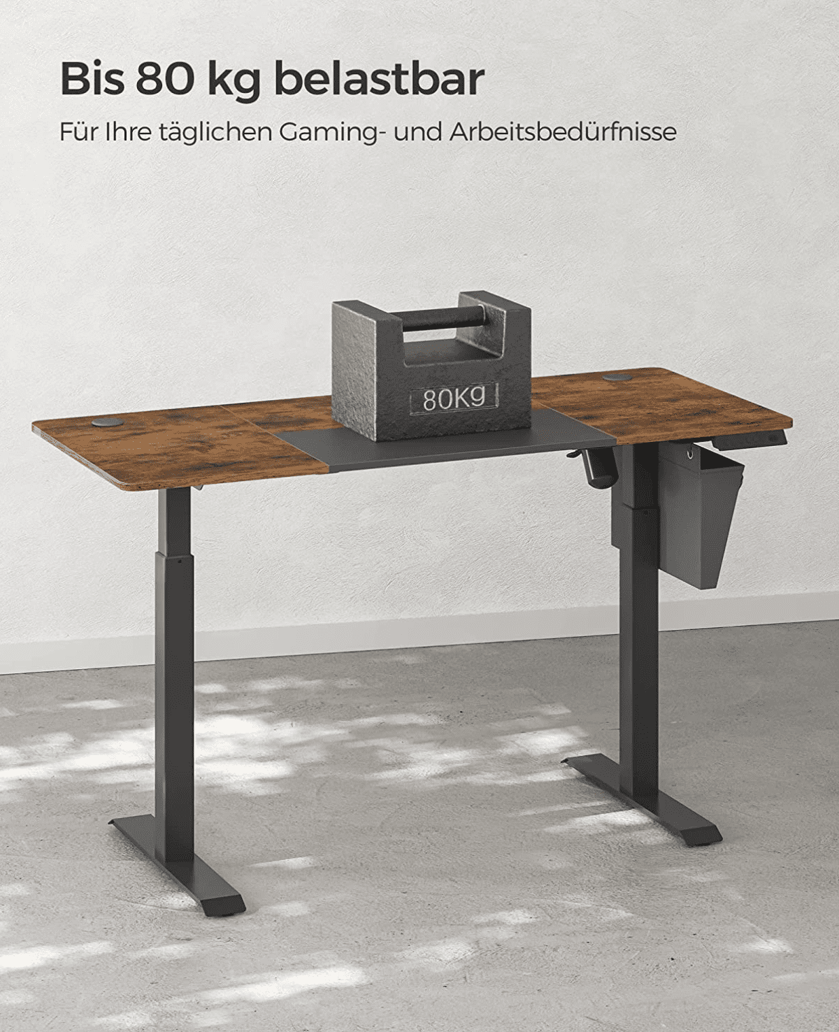 Dieser elektrische Schreibtisch mit stabilem Stahlrahmen, der bis zu 80 kg tragen kann