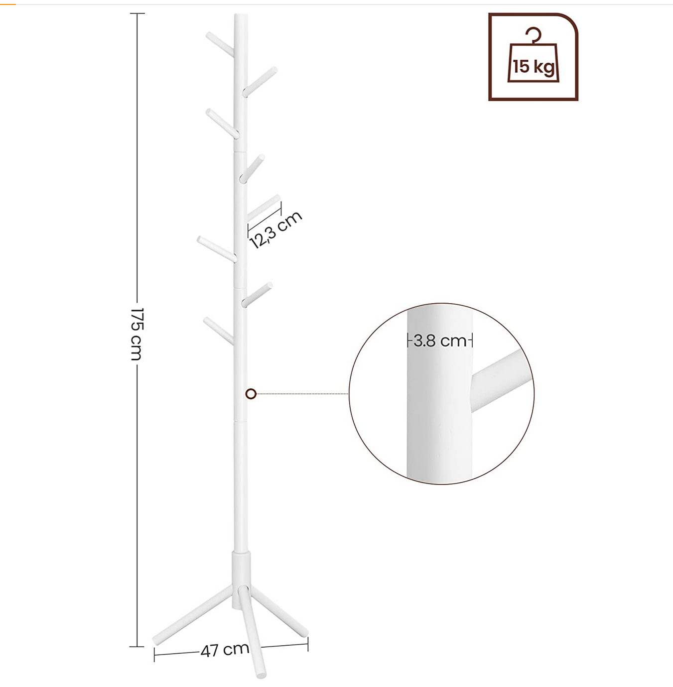 Garderobenständer,  Garderobenständer Stabil, Höhe 175 cm, Garderobenständer Baum, mit 8 Haken, für Kleidung, Vasagle, 11