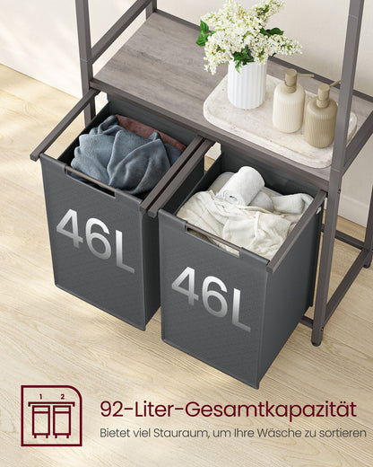 Wäschekorb Regal, 2 x 46 L, Wäschesammler Schrank, 2 Fächer, Wäschekorb mit Garderobenständer, rgrau, VASAGLE , 7