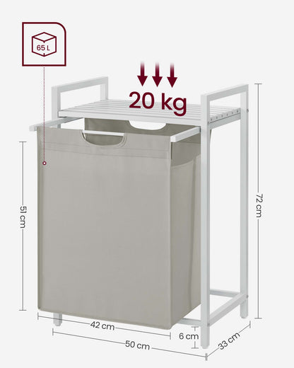 Wäschekorb, Wäschekorb Regal, 65 L, Wäschesammler Schrank, Wäschesammler mit Ablage, Wäschebox, weiß, Vasagle, 8