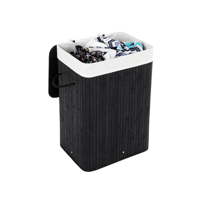 Songmics - Wäschekorb aus Bambus, Faltbarer Wäschesammler mit Deckel und herausnehmbarem Wäschesack aus Baumwolle, 72 L Wäschebox