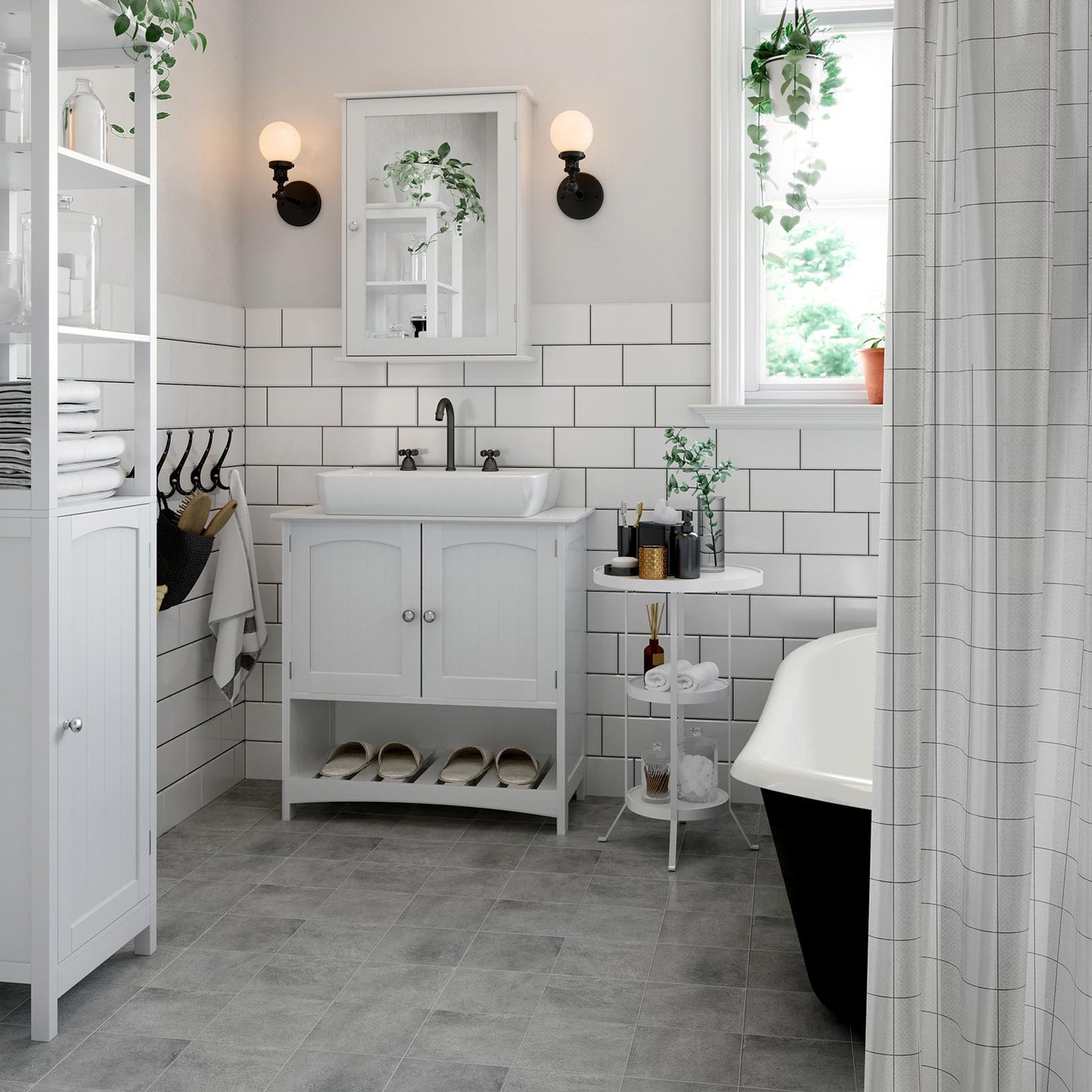 Waschbeckenunterschrank Unterschrank Badezimmerschrank 2 Türen mit Verstellbarer Einlegeboden Holz, Weiß